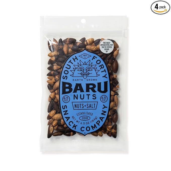 South 40 Snacks Dry Roasted Salted Baru Nuts, Just 2 Ingredients (6.5oz bags, pack of 4)
