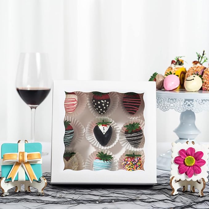RomanticBaking 14pcs 7" x 7" x 2 1/2" Inches Bakery Boxes with Window for Pie, Cookies, Chocolate Covered Strawberries, Cakesickle, Brownies