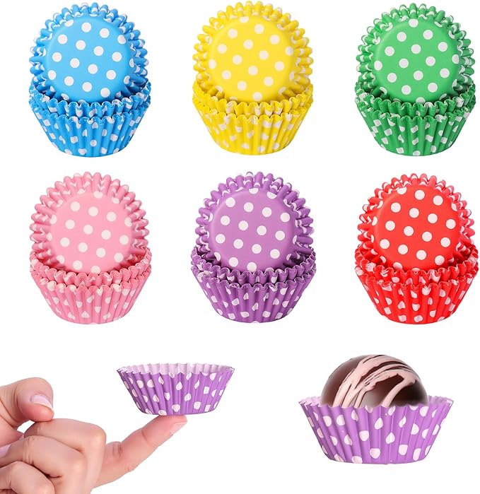 Rainbow Mini Cupcake Liners 450 Count, Cute Polka Dots Paper Baking Cups Food Grade Disposable Cupcake Wrappers