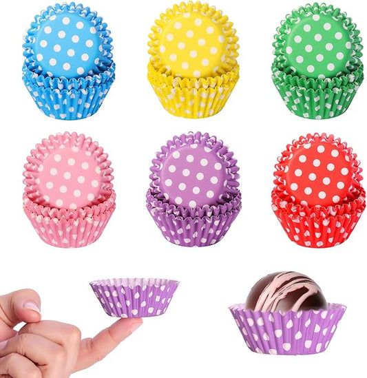 Rainbow Mini Cupcake Liners 450 Count, Cute Polka Dots Paper Baking Cups Food Grade Disposable Cupcake Wrappers
