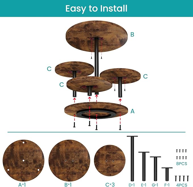 ELITEROO 4 Tier Round Cupcake Tower Stand for 50 Cupcakes, 360° Rotating Wood Cake Stand with Tiered Trays, Farmhouse Cookie Stand for Dessert Table Display for Wedding Birthday Baby Shower Tea Party