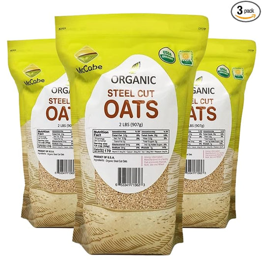McCabe Organic Steel Cut Oats - Steel Cut Oats Organic | Rich with Fiber & Minerals | USDA and CCOF Certified | Product of USA | 2lbs Pack of 3