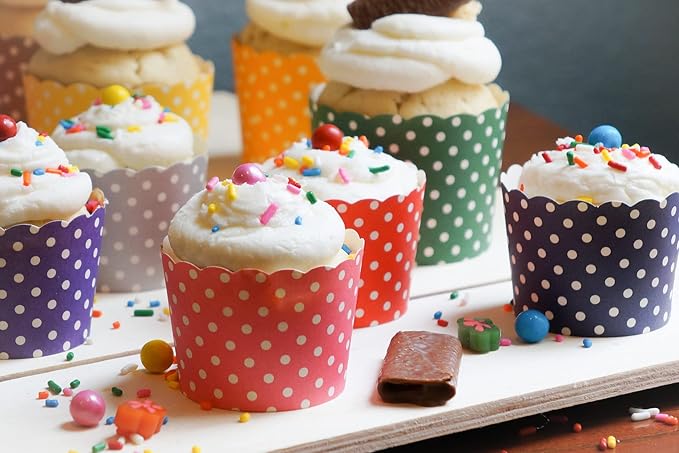 Paper Baking Cups (Polka Dots), Greaseproof Disposable Cupcake Liners (Orange, Large Cups (50-Pack))