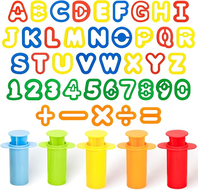 46 Pcs Dough Tools Set – Dough Extruders + Numbers & Alphabet Cutters Set – Educational Modeling Clay Tools – Preschool Toys & Toddler Activities – Arts & Crafts for Kids Ages 3-5
