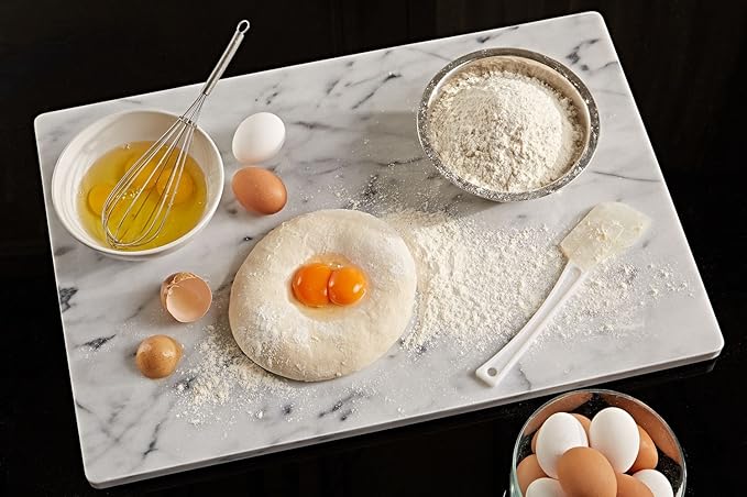 JEmarble Pastry Board 12x16 inch with Non-Slip Rubber Feets for Stability Perfect for Keep the Dough Cool and Chocolate Tempering(Premium Quality) White