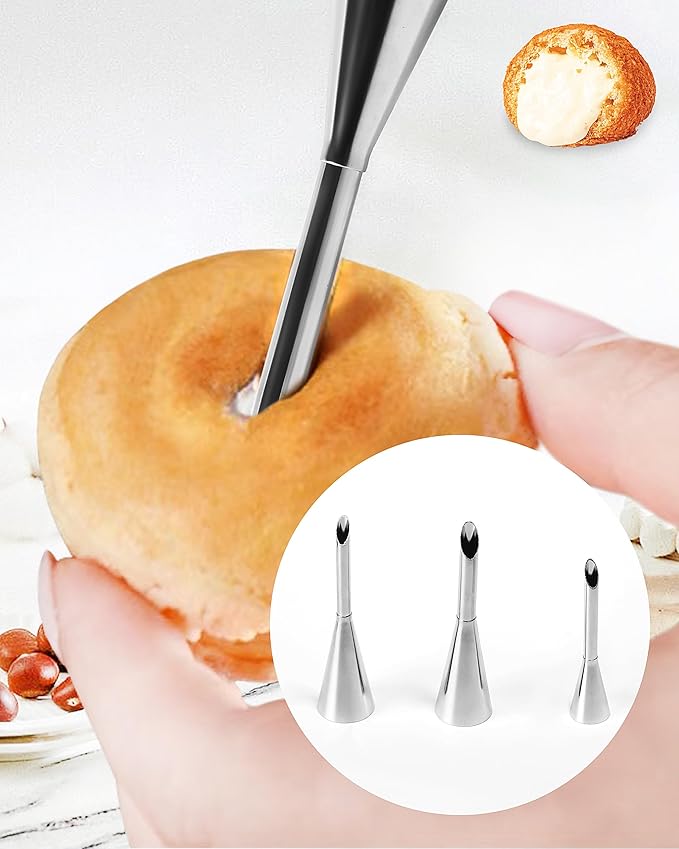 3Pcs Cream Icing Piping Nozzle Tips,Stainless Steel Long Cream Puff Nozzle Decor Small Pastry Icing Piping Decorating Tools