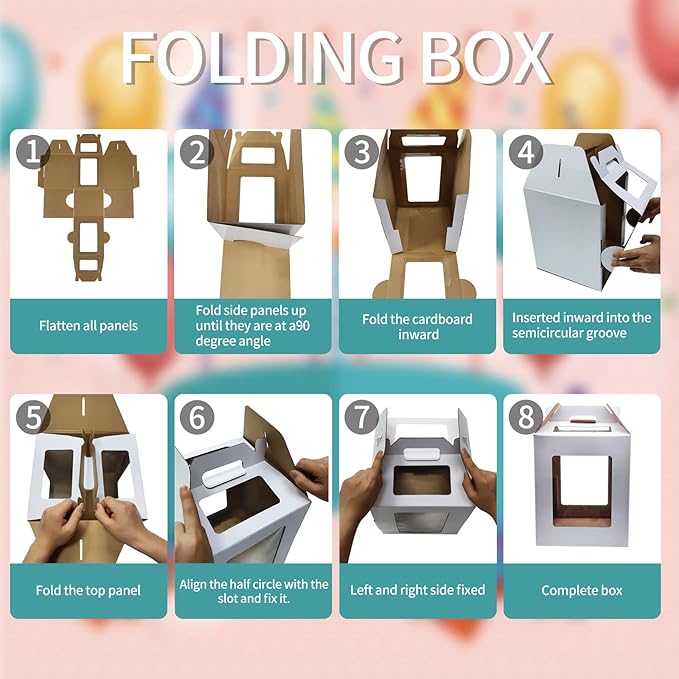 KBG Tall Cake Boxes with Window, Tiered Cake Boxes 10x10x12 & 12x12x14 Inch, Cake Carrier with 2 Cake Boards, Disposable Containers for 10 & 12 Inch