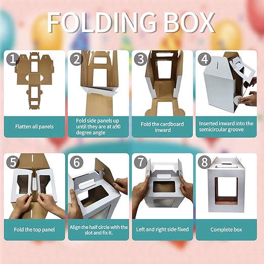 KBG Cake Boxes 6pcs 10x10x12 and 12x12x14 Inches With Window Tall Cake Box for Tier Cakes for Wedding Birthday Transport,Sturdy White Bakery Box Disposable Cake Containers Cake Boxes