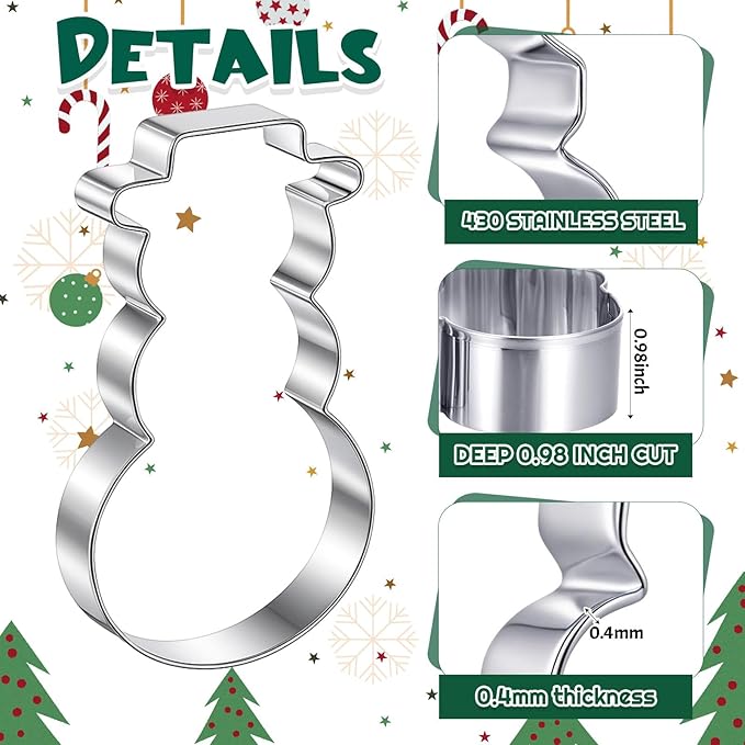 2 Pcs Large Cookie Cutters 8" Extra Large Snowman Stainless Steel Giant Cookie Cutter for Holiday Baking