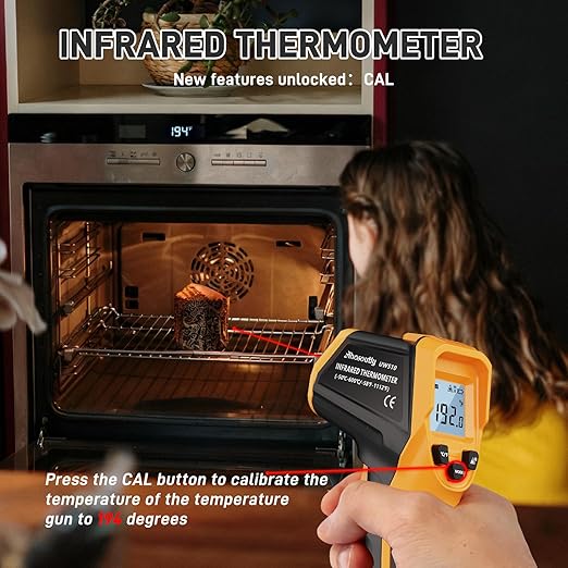 Infrared Thermometer Laser Temperature Gun with Cal Calibration, -58℉ to 1112℉, for Cooking, Oven,Meat Food,HVAC,Appliance（Yellow）