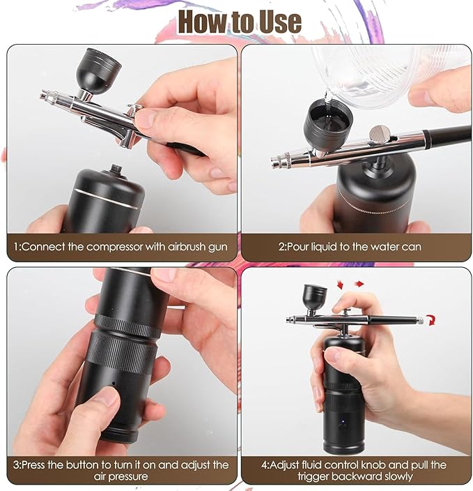 Airbrush Kit - Auto Handheld Airbrush Rechargeable Airbrush Compressor Nail Airbrush Machine - Airbrush Set Portable Wireless Air Brush for Nail Art Barber Makeup Model Painting Cake Decor