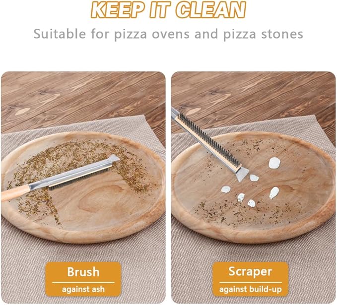 Pizza Oven Brush, 26" Brush and Stainless Steel Scraper for Pizza Stone, BBQ Grill Cleaning Brush Non Scratch Heat Proof Stainless Steel Bristles with Screwdriver for Pizza Oven Accessories
