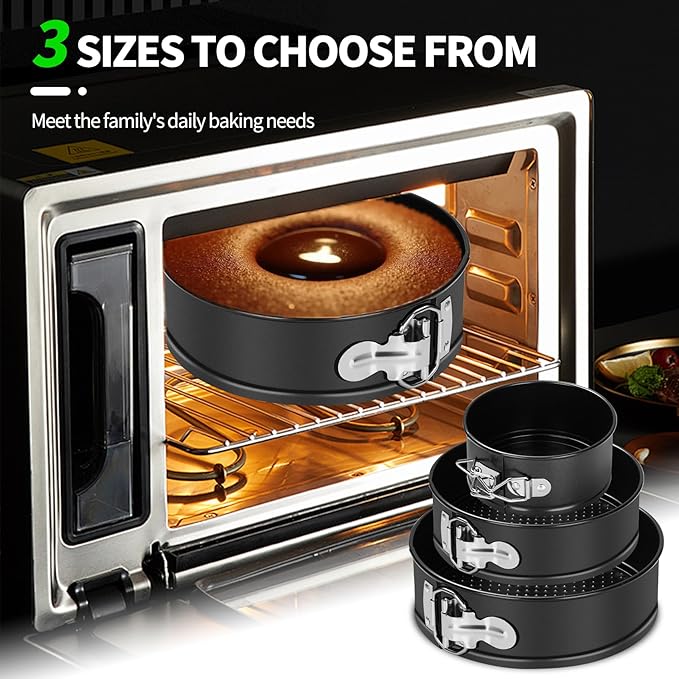 3-Piece Springform Pan Set, 4/7/9 Inch Nonstick Cheesecake Pans with Removable Bottoms, Leakproof Round Baking Pans for Oven, Includes 50 Parchment Paper Liners