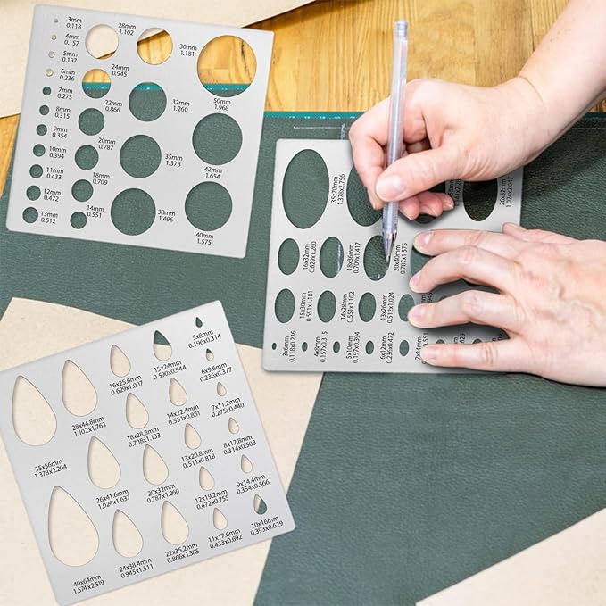 3PCS Metal Stencils Ellipse Teardrop Circle Template for Drafting Round Stencil Jewelry Making Templates Art Oval Tool Metal Geometric Stencil for Office and DIY Bracelets Earrings