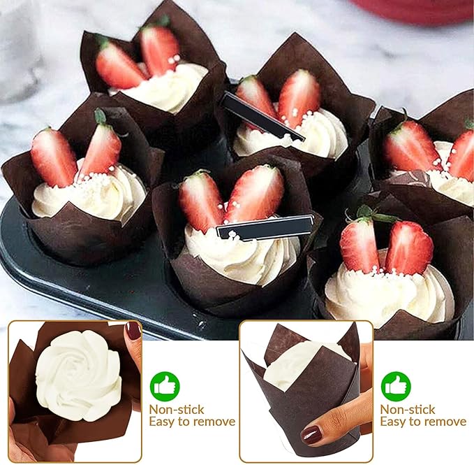 50 Pieces Cupcake Liners for Baking-2-1/4" x 4" Natural,Brown,White 3 colours for Wedding, Birthday Party, Standard Size, Natural Color (Brown)
