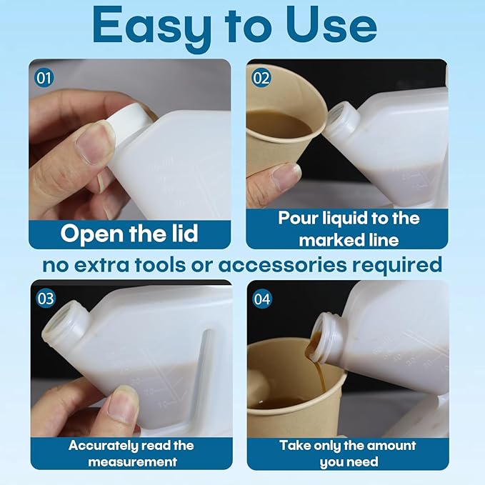 17oz Tip & Pour Measuring Containers with Lids (2 Pcs) – Plastic Tip Measure Bottles, Up to 2oz Precise Measuring Capacity, Reusable Measuring Cups, No Extra Measuring Cup Needed