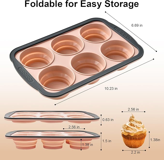 Silicone Muffin Pans for Baking with Metal Frame, 6 Cup Silicone Muffin Pan, Nonstick Cupcake Pan, BPA Free Muffin Tins Easy to Pop Cupcake Baking Pan Molds for Oven Dishwasher Safe Pink