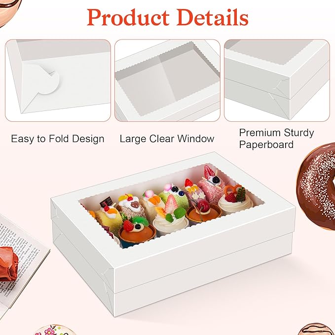 Sudaya 19x14x4 Cake Boxes with Boards, Rectangle Half Sheet Cake Boxes, 1/2 Sheet Bakery Box with Window, Disposable Carry Bakery Containers for Cookie, Donuts, Cupcakes, Pie, Wedding, Party