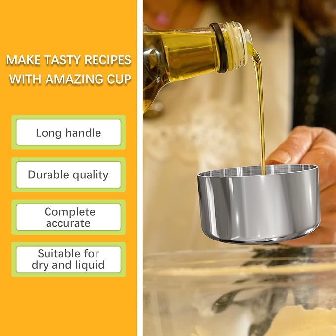 2PCS 1/3Cup (79ml, 2.7oz) Single Measuring Cup with Black Silicone Grip, Stainless Steel Individual Measure Scoop Only