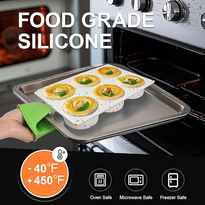 Silicone Egg Bite Molds, 2 Pack Silicone Egg Molds Frittata Pan, Deep 3 Inch Dash Egg Cups Sous Vide Egg Mold Round Rolls Molds for Egg Breakfast Sandwiches Omelets Dinner Rolls Baking - White