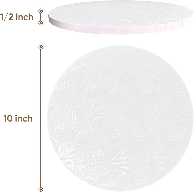 Cakebon Cake Boards - Sturdy 1/2 Thick Drums - 10 Inch Professional Fully Wrapped Edges White 12-Pack