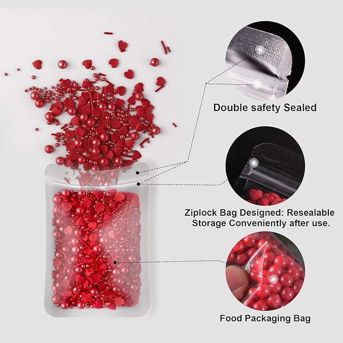 HUEBEATY 6-in-1 Christmas Red Sprinkles for Cake Decorating - 180g Red Heart Shaped Confetti Sprinkles, Edible Sugar Pearls, Sanding Sugar & Jimmies, Grinch Christmas & Valentines Sprinkles for Cookies, Cupcakes Baking
