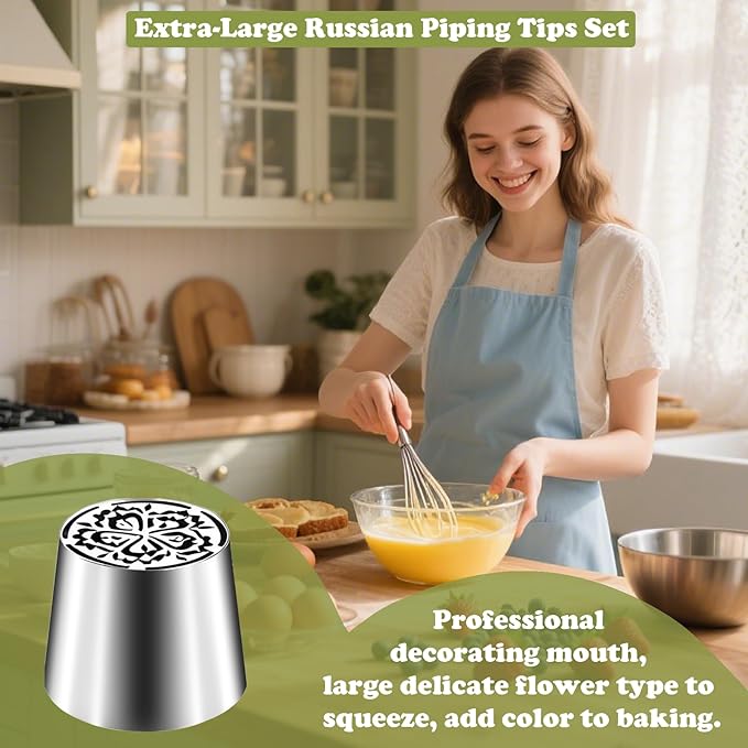 FANTEXY Extra-Large Russian Piping Tips Set,Russian Tips for Cake Decorating,Flower Frosting Nozzles Icing Tips for Frosting Kit,Cake Decorations Flowers,Icing Flowers for Cake Decorating, SL45