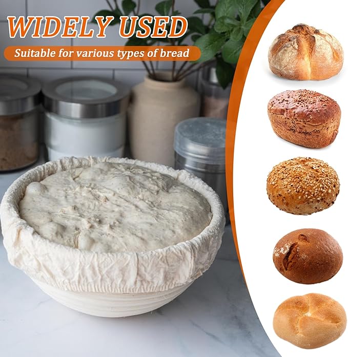 9 inch Round Banneton Bread Proofing Basket Sourdough Bread Baking Supplies Set of 3 Sourdough Starter Kit Baking Gifts