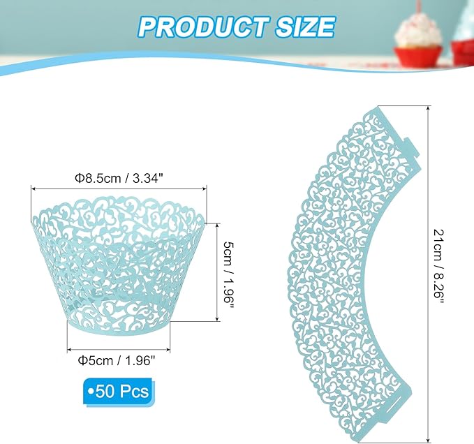 PATIKIL Cupcake Wrappers Paper, 50 Pack Baking Cups Standard Vine Decoration for Anniversary Birthday Weddings and Parties, Light Blue