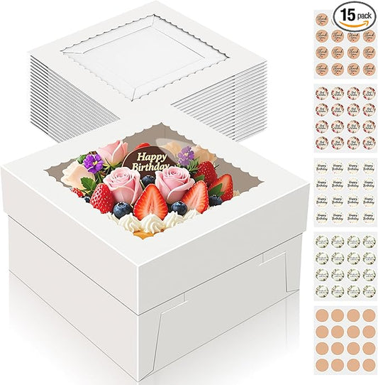 15 PCS Cake Boxes 12 Inch, 12x12x6 Inch Cake Box, 12 Inch Cake Box with Window, White Bakery Boxes, Large Baking Boxes, Cajas Para Pasteles, 12x12 Cake Boxes for Birthday, Wedding, Party, Business