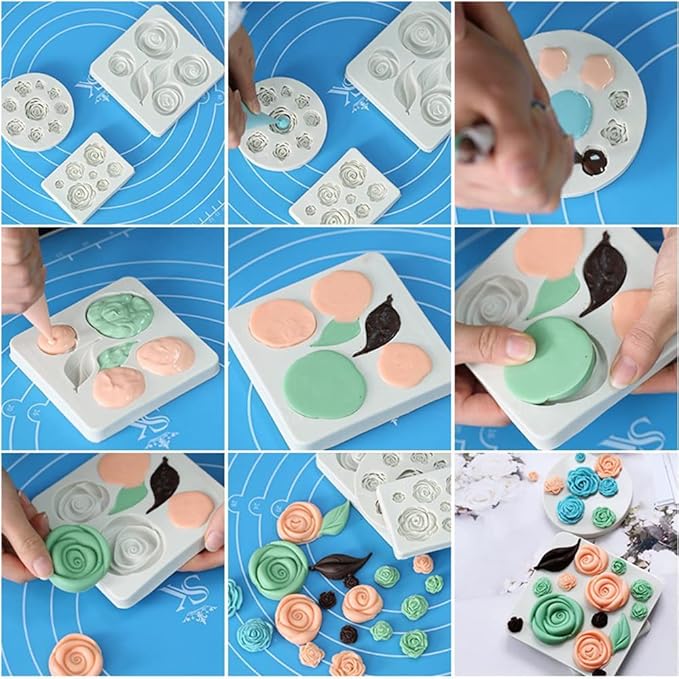 Leaf Silicone Mold Rose Flower Fondant Molds DIY Cake Decorating Tools Sugarcraft Candy Resin Clay Chocolate Gumpaste Moulds (4.52 x 4.52 x 0.48 inches)