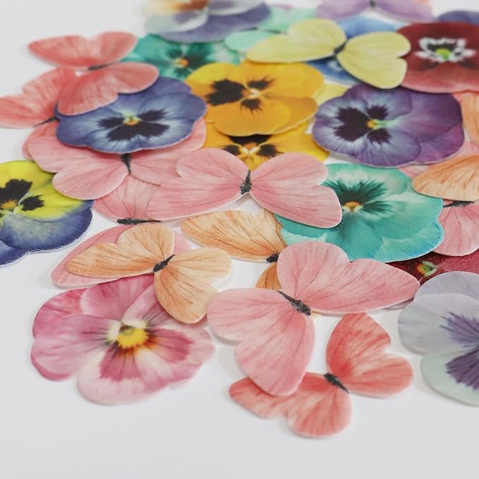Pansy Butterfly Cake Decoration Edible Wafer cupcake Top decoration Wedding birthday party dessert decoration mix sizes and colors(Set 3【Mix 104pcs】)