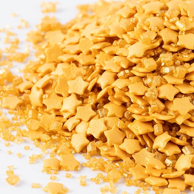 Gold Star Sprinkles for Cake Decorating Gold Sanding Sugar Sprinkles Mix Crystal Sugar for Cookie Baking Ice Cream Brownie Cupcake Toppings Shower Party Wedding