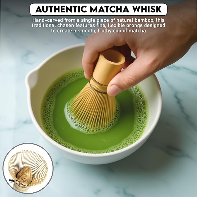 10 Pcs Matcha Kit Set, Ceramic Matcha Set Includes 17oz Matcha Bowl, Bamboo Whisk and Scoop, Whisk Holder, Sifter, Scoop holder, Measuring Cup, Powder Caddy, Tea Towel and Instruction Manual (White)
