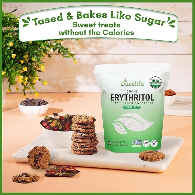 Durelife USDA organic erythritol sweetener, non gmo verified, Keto certified, No After Taste, Kosher, Zero Calorie Plant-Based Sugar Alternative 10 LB