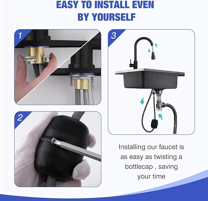 Matte Black Kitchen Sink Faucet with Pull Down Spray RV Stainless Steel Kitchen Faucet Pull Out Extension Utility Farmhouse Faucets for Sink 1 Hole Rent Apartment Dorm Single Handle