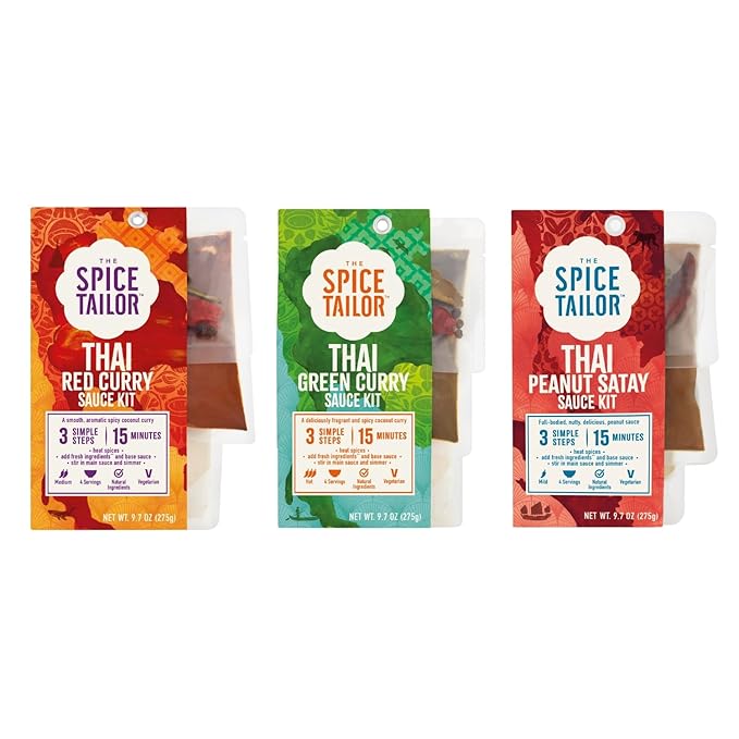 Spice Tailor 3 Simple Steps Restaurant Quality Meals in Minutes Kits Ready in 10 Minutes (3 Pack, Thai Curry Variety)