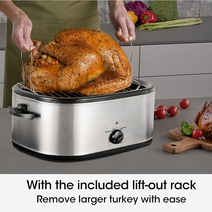 Sunvivi 22 quart Electric Roaster with Removable Pan, 26 lb Electric Turkey Roaster Oven with Visible & Self-Basting Lid,Large Roaster with Removable Pot and Cool-Touch Handles