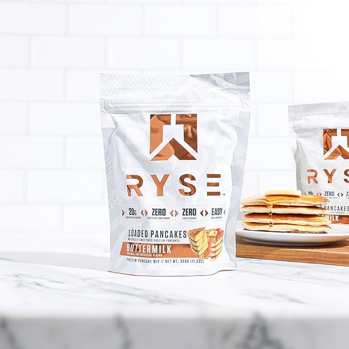 RYSE Loaded Protein Pancake & Waffle Mix - Blueberry - Naturally Sweetened Breakfast with 21g Protein, 3g MCTs and 2g Fiber - No Added Sugar - High Protein Snack for Clean Energy - 6 Servings