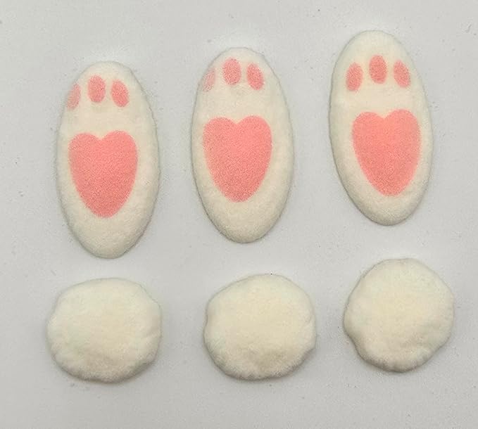 White Bunny Tail & Feet Edible Sugar Cake Toppers, 24 Count (16 feet and 8 Tails)