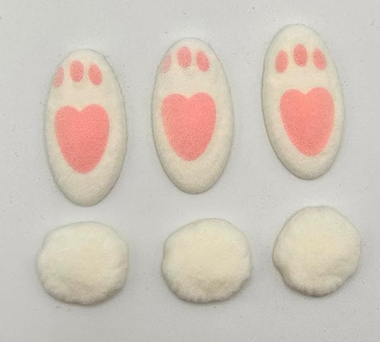 White Bunny Tail & Feet Edible Sugar Cake Toppers, 24 Count (16 feet and 8 Tails)