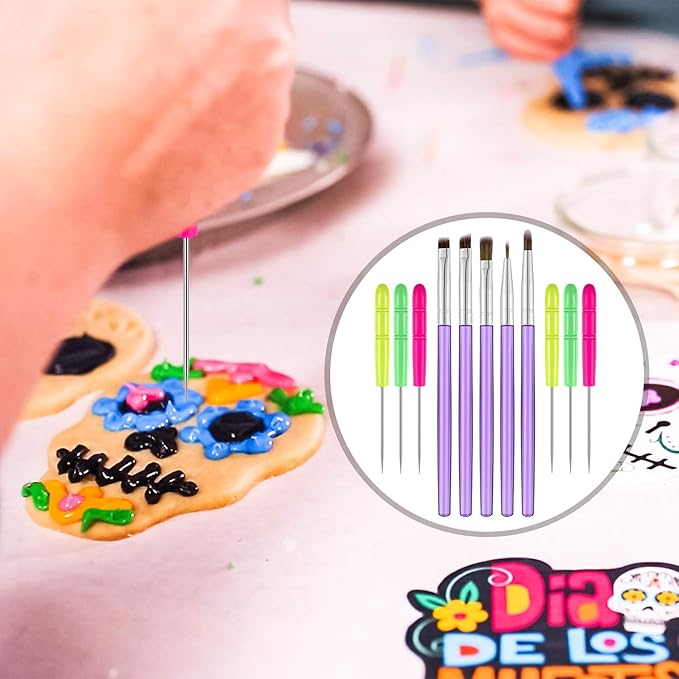 15 Pieces Cake Decorating Tool Set Include Cookie Decoration Brushes Cookie Scriber Needles Sugar Stir Needles Elbow and Straight Tweezers for Biscuit Cake Fondant Decor Supplies(Purple)