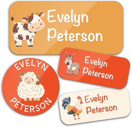 Personalized Waterproof Name Labels for Kids | Optional Packs 50, 150, 230 Labels | Custom Name Stickers for Kids' Clothing Tag, Water Bottle, Lunch Box, Customize Kid Name Label for Daycare Farm