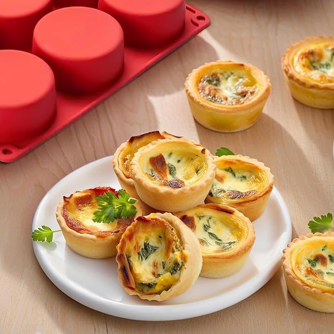 Silicone Egg Bite Molds, 3 Pack Deep 3 Inch Dash Egg Cups Sous Vide Mold Round Rolls Molds for Breakfast Sandwiches Omelets Dinner Rolls Baking - Red