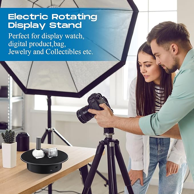 Marsui 2 Pieces Rotating Display Stand 7.87'' 360° Automatic Electric Motorized Turntable for Photography Products Jewelry Cake 3D Model Display Supplies, Battery Operated /USB Power (Suede Surface)