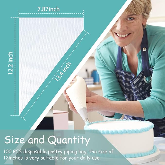 Disposable Piping Bags 12 Inch - 100pcs Anti Burst Pastry Bags - Tipless Icing Piping Bag for Royal Frosting Cookie Cake Cupcake Decorating Bags