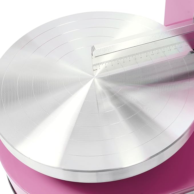 200W Automatic Cake Decorating Machine, 4-12 inch Cake Cream Spreading Machine Birthday Cake Cream Smooth Coating Decoration Rotation Speed 60-320rpm for Cake Shops, Dessert Shops (Pink)