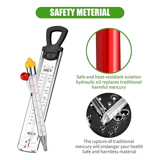 2Pcs Candy Thermometer with Pot Clip and Hanging Hook, Upgrade Stainless Steel Deep Fry Oil Thermometer Instant Read Cooking Thermometer for Food, Oil/Candy/Fry/Jam/Sugar/Syrup/Jelly Food Thermometers