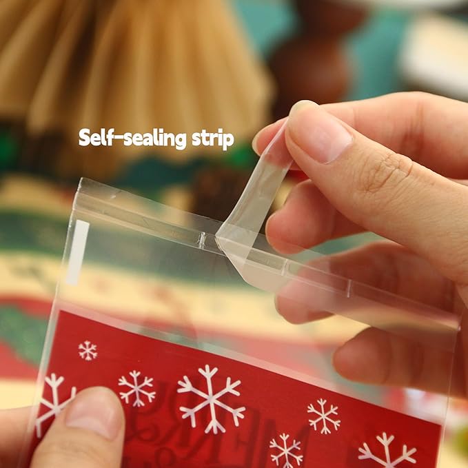 Christmas Cellophane Bags Biscuit Roasting Treat Bags Individual Wrappers Self Adhesive OPP Cookie Bakery Present Gift DIY Candy Decorating Favor Bags (4x4 Inch, 200Pcs)
