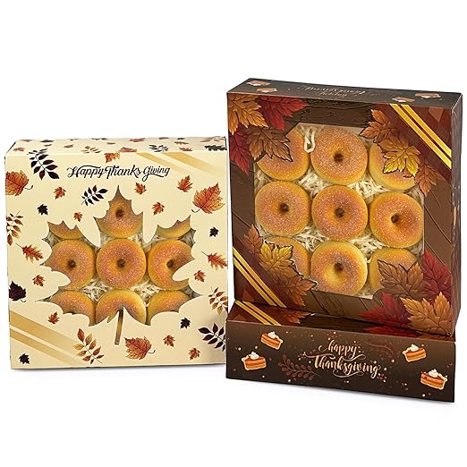 qiqee Thanksgiving Pie Boxes with Window 10x10x2.5 Inch 12Packs Cookie Donut Bakery Box